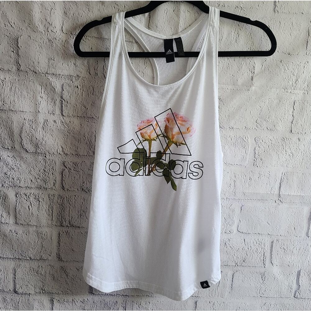 Adidas Floral Logo‎ White Tank Top Size XS